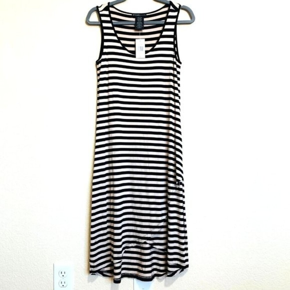 Design History black striped dress sleeveless around neckline relax dress size S